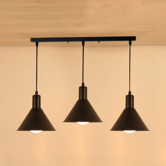 Industrial Metallic Funnel Dining Room Ceiling Light - 3-Light Black Pendant with Linear/Round Canopy