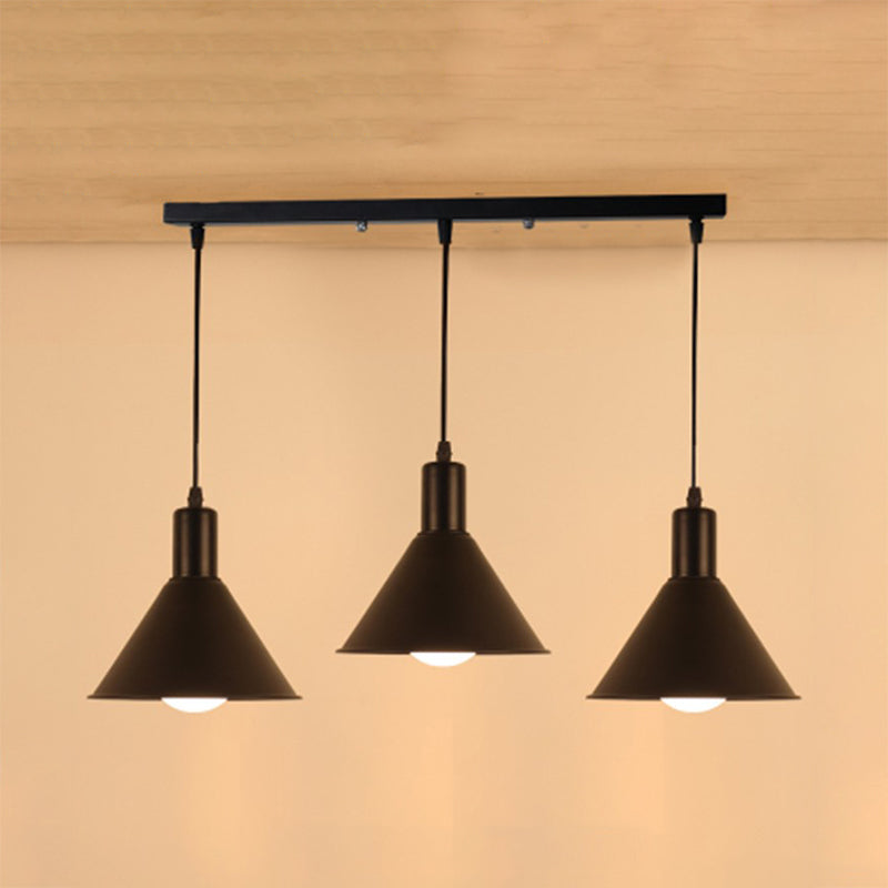 Industrial Metallic Funnel Ceiling Pendant - Black Finish 3 Lights Linear/Round Canopy Ideal For