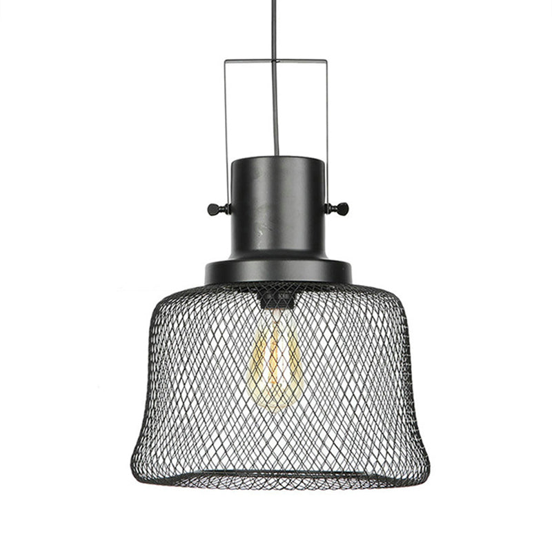 Industrial Metal Pendant Light - Mesh Cage 1-Light Black Shade Living Room Hanging Lamp