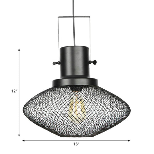Industrial Metal Pendant Light - Mesh Cage 1-Light Black Shade Living Room Hanging Lamp