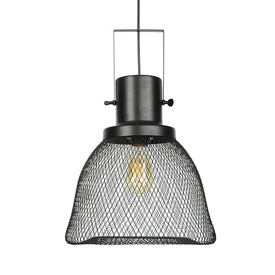 Industrial Metal Pendant Light - Mesh Cage 1-Light Black Shade Living Room Hanging Lamp