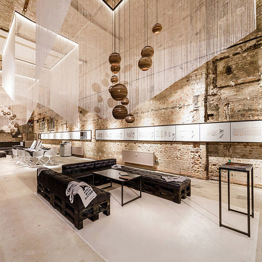 Asian Stylish Brown Corrugated Paper Pendant Lamp with Drum Shape and Globe Design - 1 Light Indoor Suspension Light