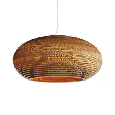 Asian Stylish Brown Corrugated Paper Pendant Lamp with Drum Shape and Globe Design - 1 Light Indoor Suspension Light