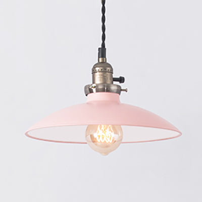 1 Bulb Metallic Hanging Lamp In Stylish Shallow Dome Design - Perfect For Dining Table Pink/Blue