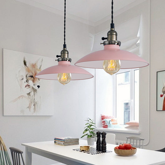 1 Bulb Metallic Hanging Lamp In Stylish Shallow Dome Design - Perfect For Dining Table Pink/Blue