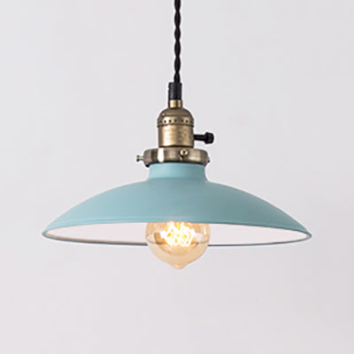 1 Bulb Metallic Hanging Lamp In Stylish Shallow Dome Design - Perfect For Dining Table Pink/Blue
