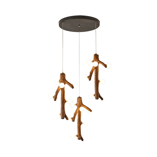 Modern Brown Resin Multi Ceiling Light with Exposed Bulb Design - 18 Heads Hanging Lighting