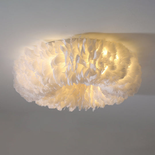 Modern Feather Flushmount Ceiling Light with 3/6 Fabric Heads in White/Grey/Pink for Bedroom