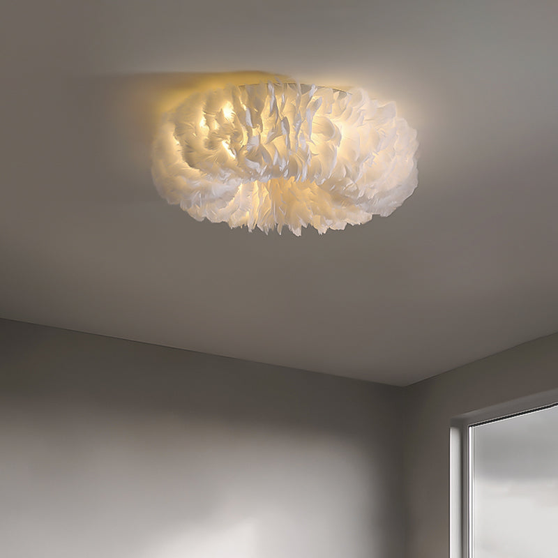 Modern Feather Flushmount Ceiling Light with 3/6 Fabric Heads in White/Grey/Pink for Bedroom