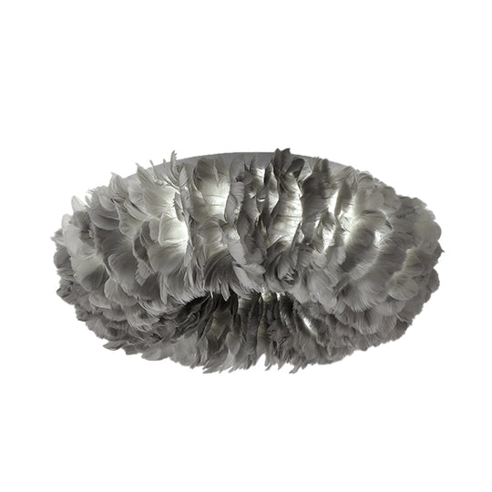 Modern Feather Flushmount Ceiling Light With 3/6 Fabric Heads In White/Grey/Pink For Bedroom