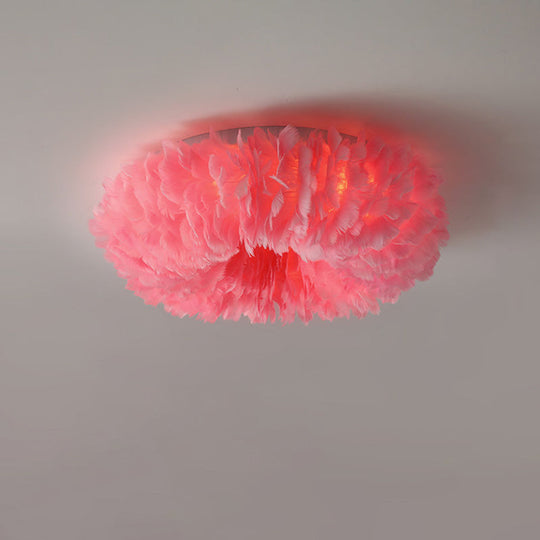 Modern Feather Flushmount Ceiling Light with 3/6 Fabric Heads in White/Grey/Pink for Bedroom
