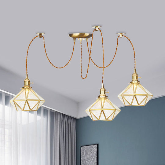 Gold Traditional Pendant Light With 2/3/4 Clear Water Glass Diamond Swag Heads 3 /