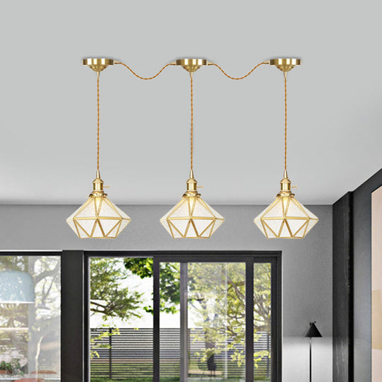 Gold Series Diamond Multi-Light Pendant With Clear Water Glass Traditional 3/5/7-Light Suspension