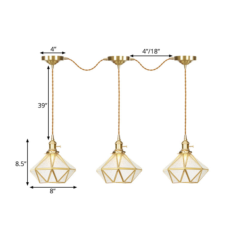 Gold Series Diamond Multi-Light Pendant With Clear Water Glass Traditional 3/5/7-Light Suspension