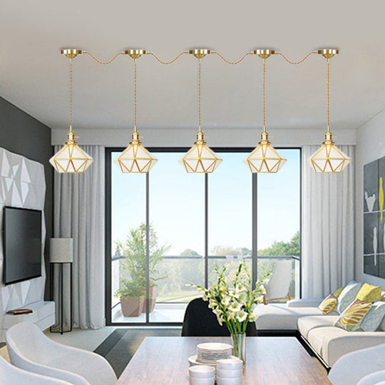 Gold Series Diamond Multi-Light Pendant With Clear Water Glass Traditional 3/5/7-Light Suspension