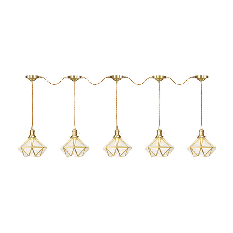 Gold Series Diamond Multi-Light Pendant With Clear Water Glass Traditional 3/5/7-Light Suspension