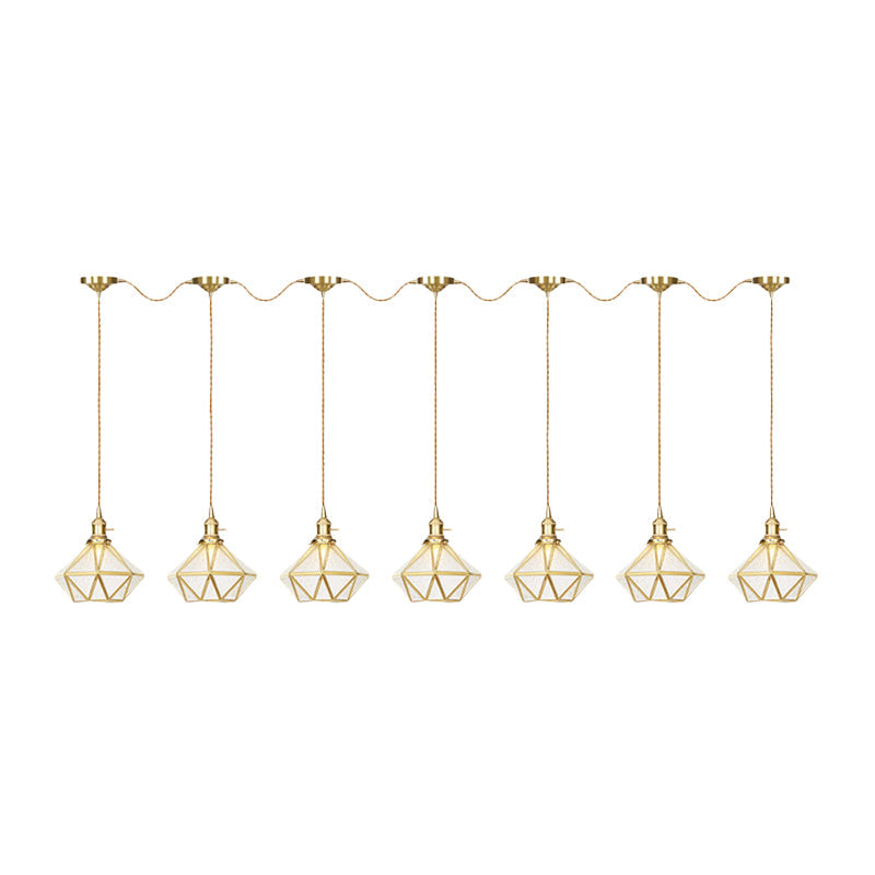Gold Series Diamond Multi-Light Pendant With Clear Water Glass Traditional 3/5/7-Light Suspension