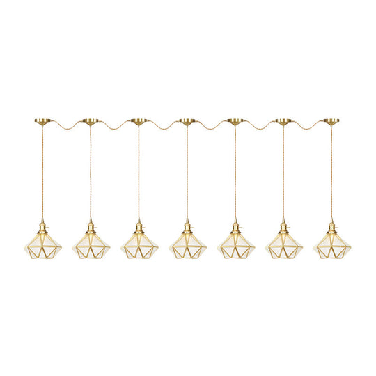 Gold Series Diamond Multi-Light Pendant With Clear Water Glass Traditional 3/5/7-Light Suspension