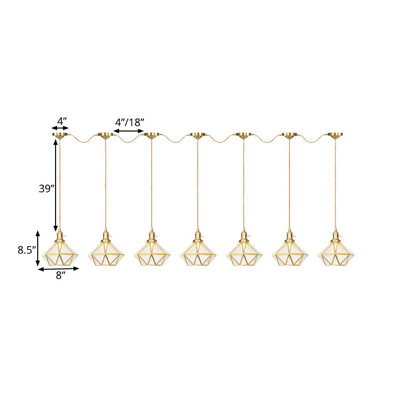 Gold Series Diamond Multi-Light Pendant With Clear Water Glass Traditional 3/5/7-Light Suspension