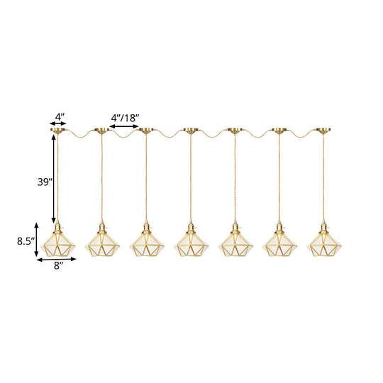 Gold Series Diamond Multi-Light Pendant With Clear Water Glass Traditional 3/5/7-Light Suspension
