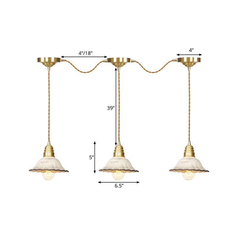 Gold Ceramics Suspension Lamp - Traditional Scalloped Multi-Hanging Light With Series Connection