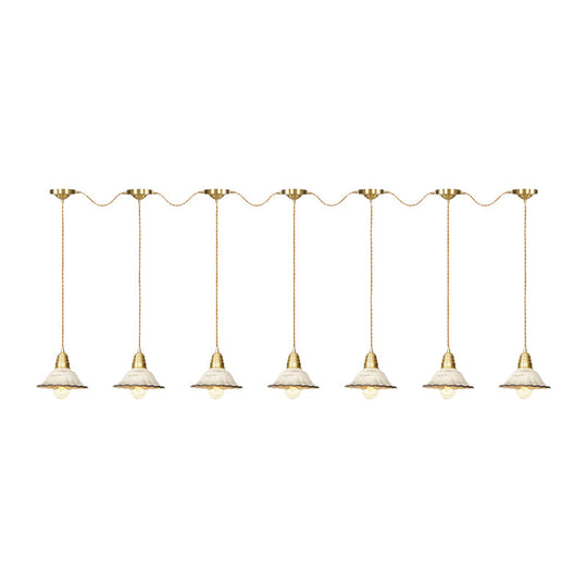 Gold Ceramics Suspension Lamp - Traditional Scalloped Multi-Hanging Light With Series Connection