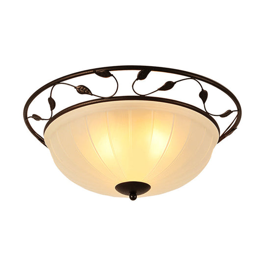 Classic 3-Light Semi-Flush Metal Ceiling Lamp with White Glass Shade for Living Room