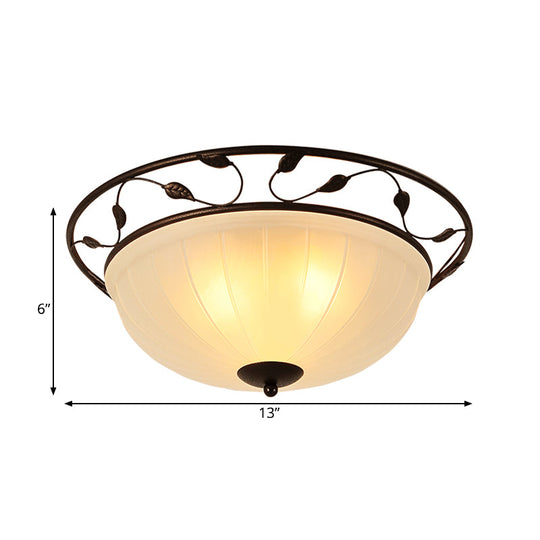 Classic 3-Light Semi-Flush Metal Ceiling Lamp with White Glass Shade for Living Room
