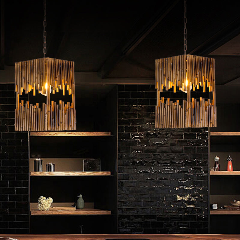 Rustic Wood Ceiling Pendant - Brown Hanging Light Kit For Restaurants