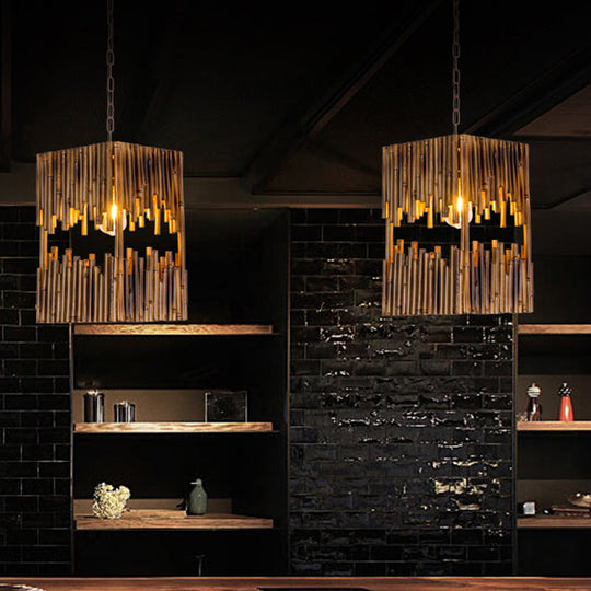 Rustic Wood Ceiling Pendant - Brown Hanging Light Kit For Restaurants