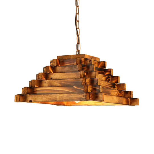 Rustic Wood Ceiling Pendant - Brown Hanging Light Kit For Restaurants