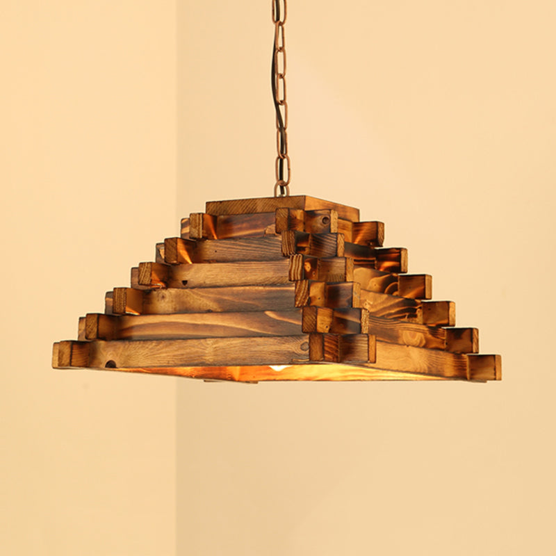 Rustic Wood Ceiling Pendant - Brown Hanging Light Kit For Restaurants