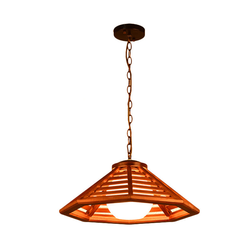 Country Wood Cone Ceiling Pendant Light - Beige/Red Brown 13/19.5 Wide 1 Restaurant Suspension Lamp