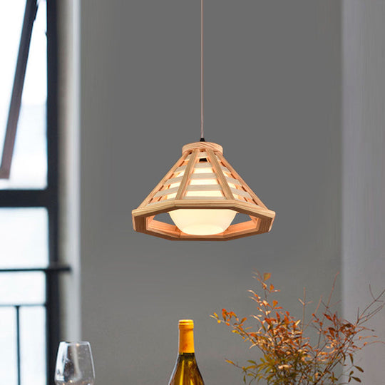 Country Wood Cone Ceiling Pendant Light - Beige/Red Brown 13/19.5 Wide 1 Restaurant Suspension Lamp
