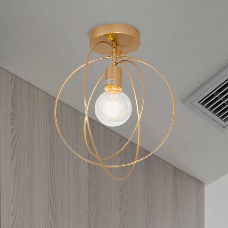 Metallic Rings Semi Flush Light - Retro Stylish Corridor Lighting (Black/Gold)