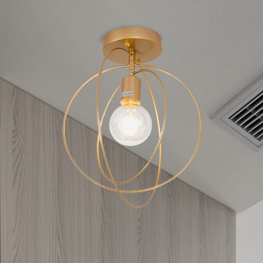 Metallic Rings Semi Flush Light - Retro Stylish Corridor Lighting (Black/Gold)