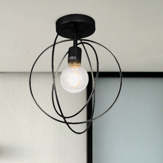 Metallic Rings Semi Flush Light - Retro Stylish Corridor Lighting (Black/Gold)