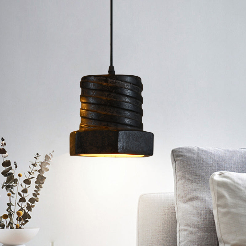 Black Ceramic Cylinder Pendant Lamp - 1-Light Hanging Light Kit For Dining Room