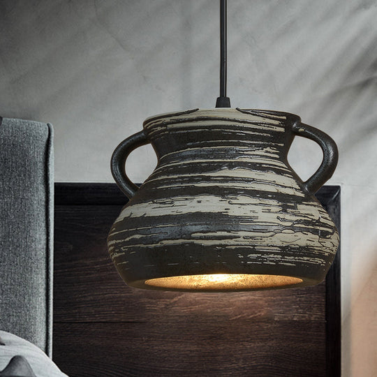 Industrial Black Ceramic Pendant Light For Restaurant - 1-Head Cylinder/Urn Style / Urn