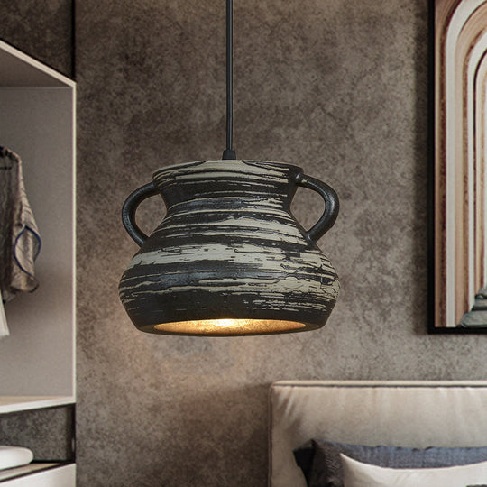 Industrial Black Ceramic Pendant Light For Restaurant - 1-Head Cylinder/Urn Style