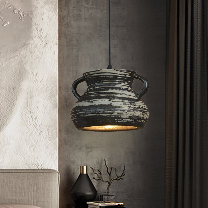 Industrial Black Ceramic Pendant Light For Restaurant - 1-Head Cylinder/Urn Style