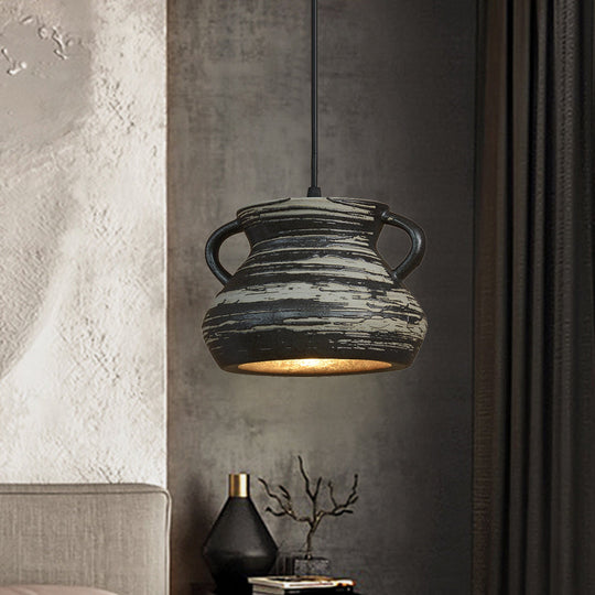 Industrial Black Ceramic Pendant Light For Restaurant - 1-Head Cylinder/Urn Style