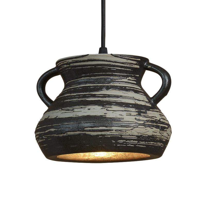 Industrial Black Ceramic Pendant Light For Restaurant - 1-Head Cylinder/Urn Style