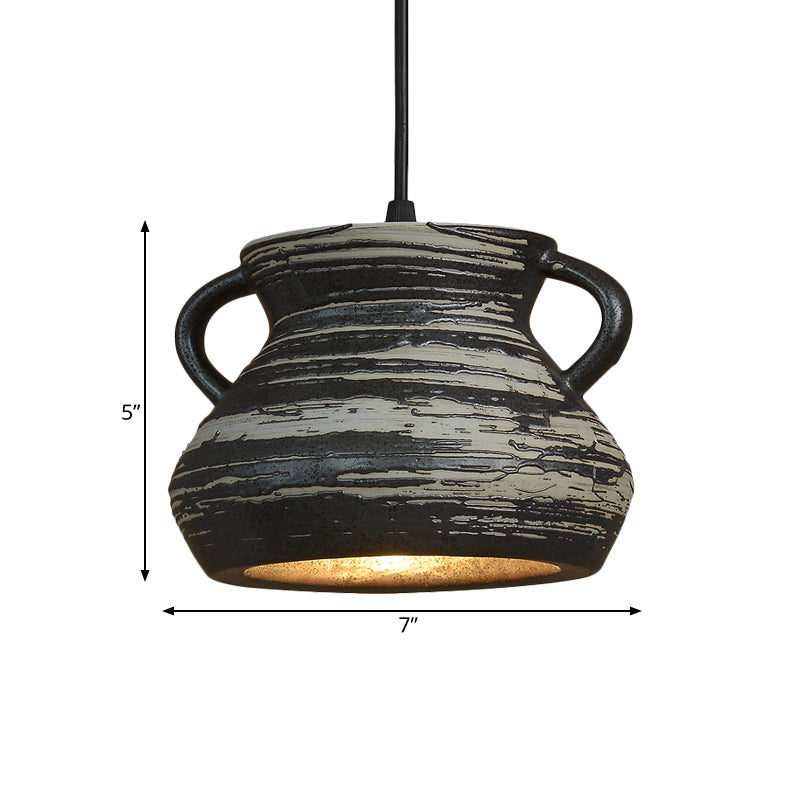 Industrial Black Ceramic Pendant Light For Restaurant - 1-Head Cylinder/Urn Style
