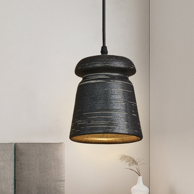 Industrial Black Ceramic Pendant Light For Restaurant - 1-Head Cylinder/Urn Style / Cylinder