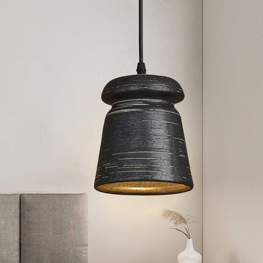 Industrial Black Ceramic Pendant Light For Restaurant - 1-Head Cylinder/Urn Style / Cylinder