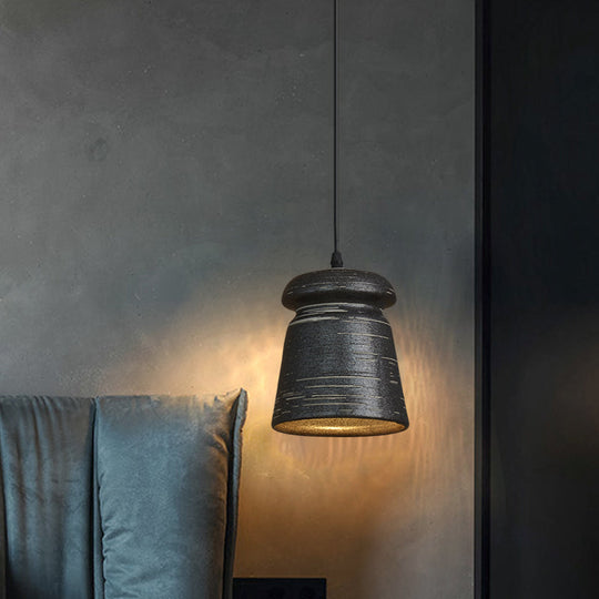 Industrial Black Ceramic Pendant Light For Restaurant - 1-Head Cylinder/Urn Style