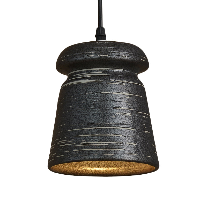 Industrial Style Black Ceramic Suspension Pendant Light for Restaurants - 1-Head Cylinder/Urn Design