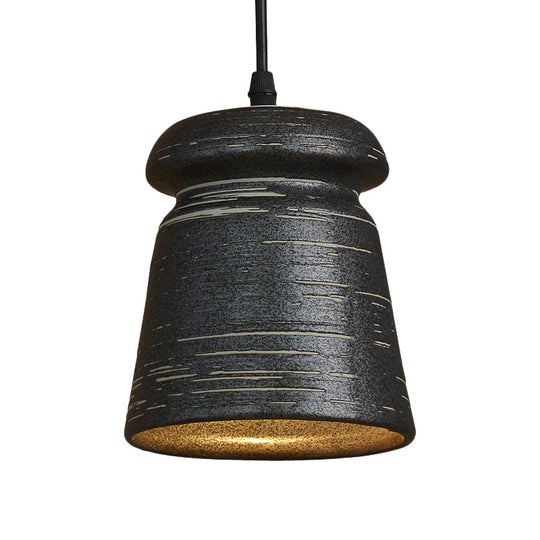 Industrial Black Ceramic Pendant Light For Restaurant - 1-Head Cylinder/Urn Style