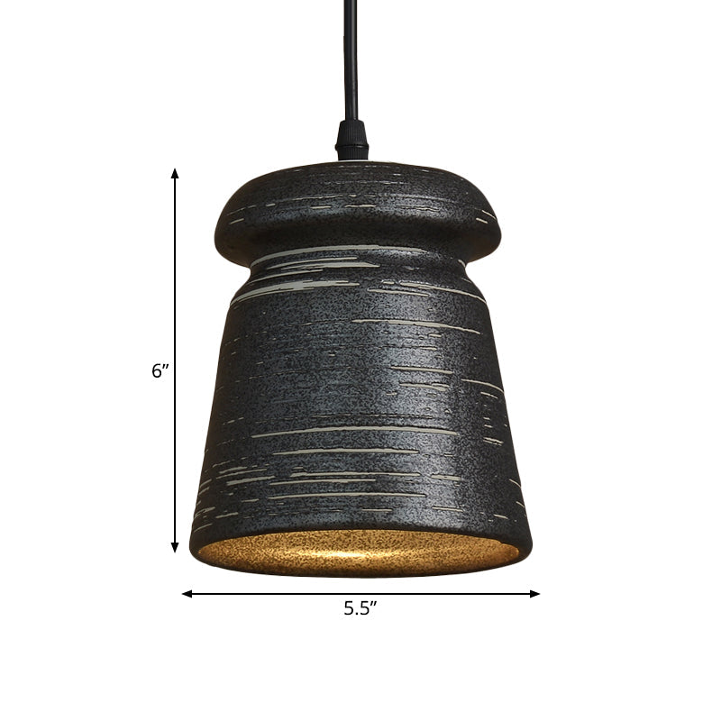 Industrial Black Ceramic Pendant Light For Restaurant - 1-Head Cylinder/Urn Style